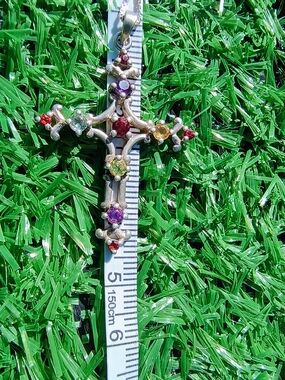 Multicolor Gem With Sterling Silver Cross Pendant Necklace
